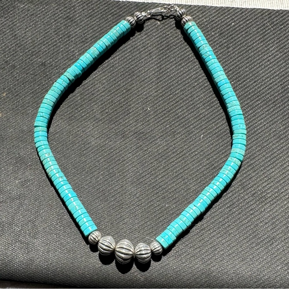 Hand Crafted Unique Earth “One of a Kind” Turquoise & Sterling Silver Choker